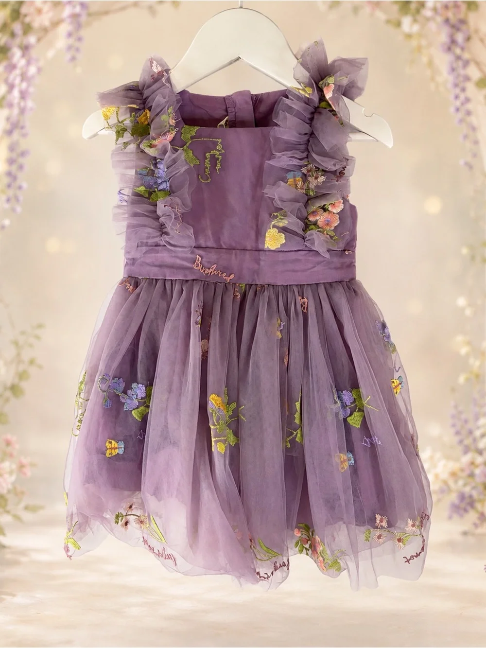 IMEKIS Girls Purple Embroidered Tulle Floral Dress Size 80 12M NWT